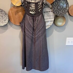 Prana Womens Active Dress Charcoal Grey Geometric Dot Shelf Bra Racerback Small